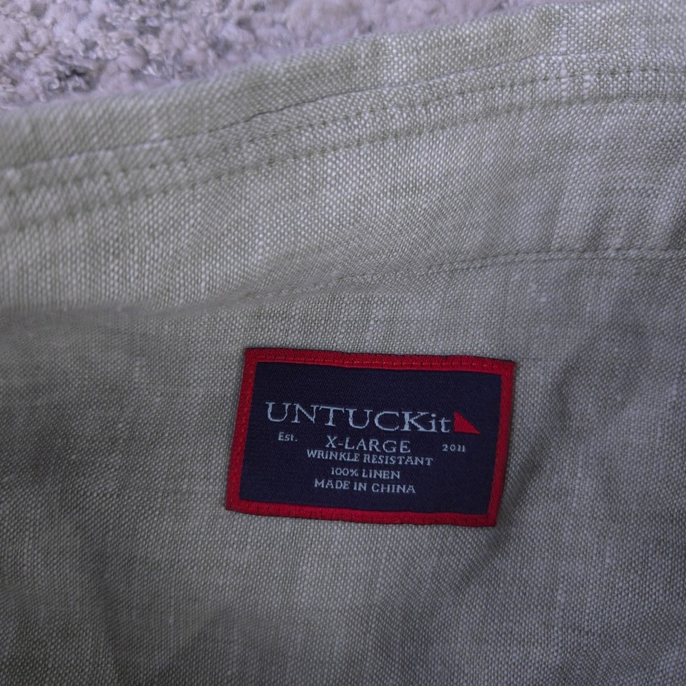 Untuckit Linen Shirt Men XL Long Sleeve Button Down Green Collared Untuck It GUC - Picture 4 of 8